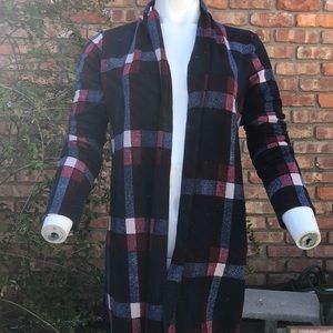 - Sun and Moon blue plaid flannel open front cardigan with elbow covers